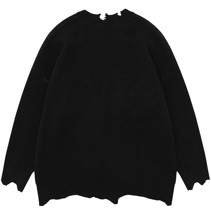 SheHori - Distressed Knitted Sweater Spider Web