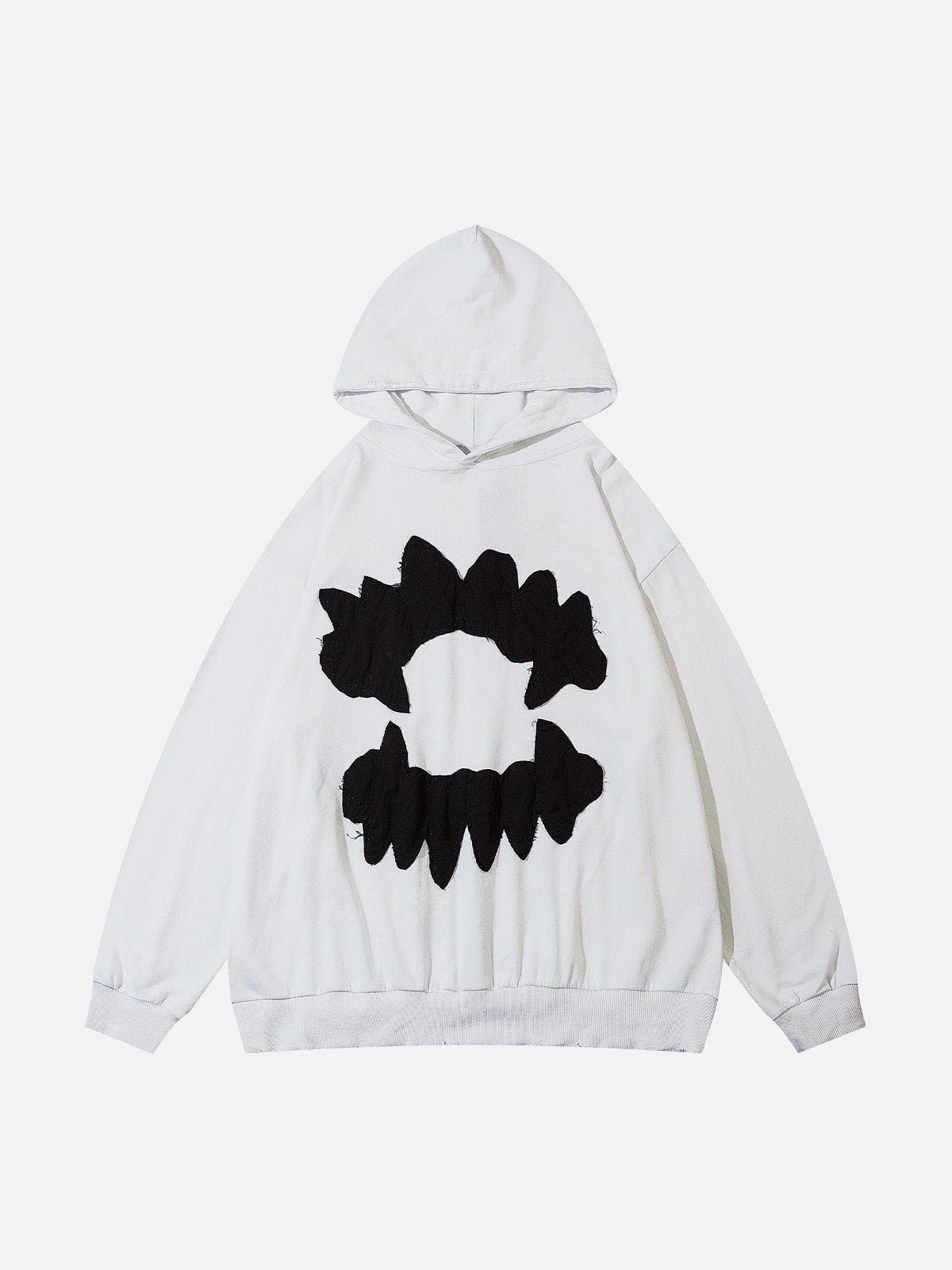 SheHori - Patchwork Print Tooth Washed Hoodie White