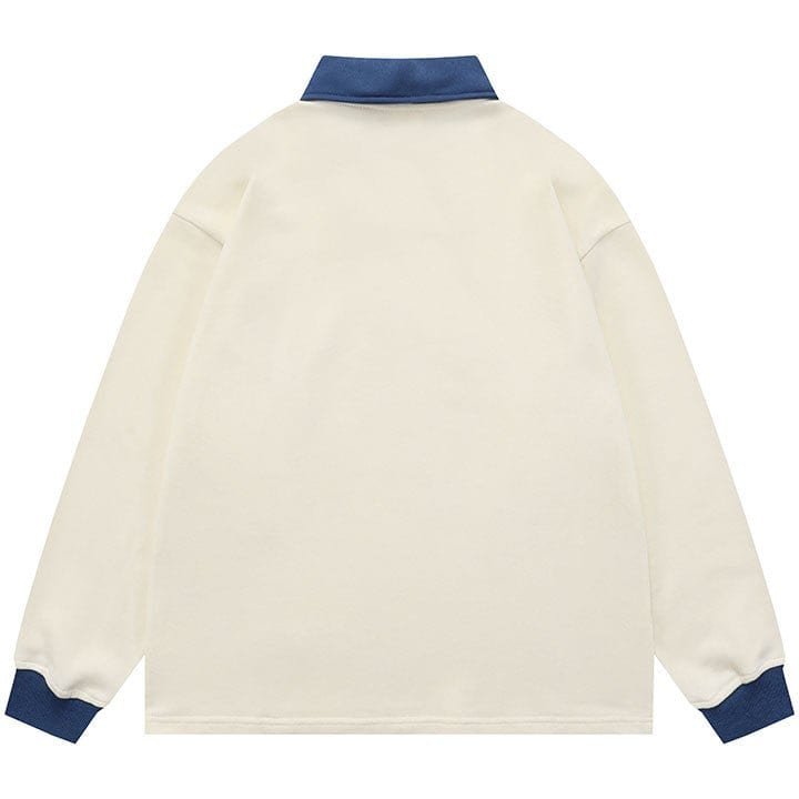SheHori - Preppy Polo Collar Sweatshirt Embroidery Mountain