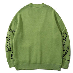 SheHori - Jacquard Cardigan Sweater Full Dinosaur streetwear fashion, outfit, versatile fashion shehori.com