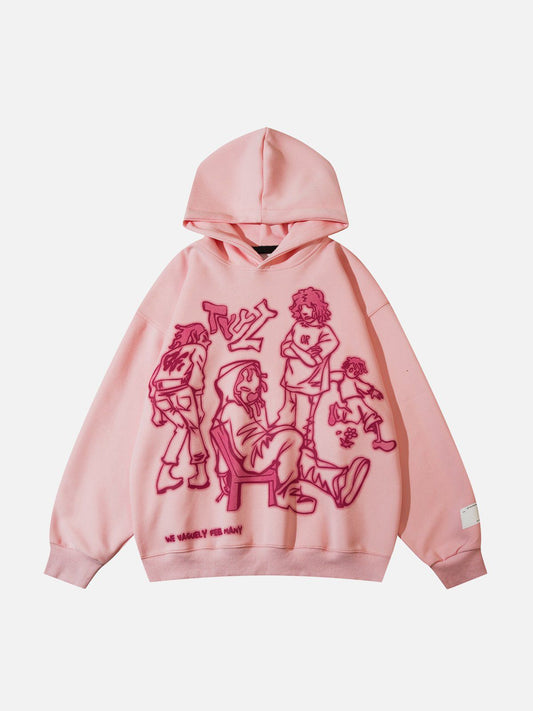 SheHori - Cartoon Line Character Print Hoodie Pink