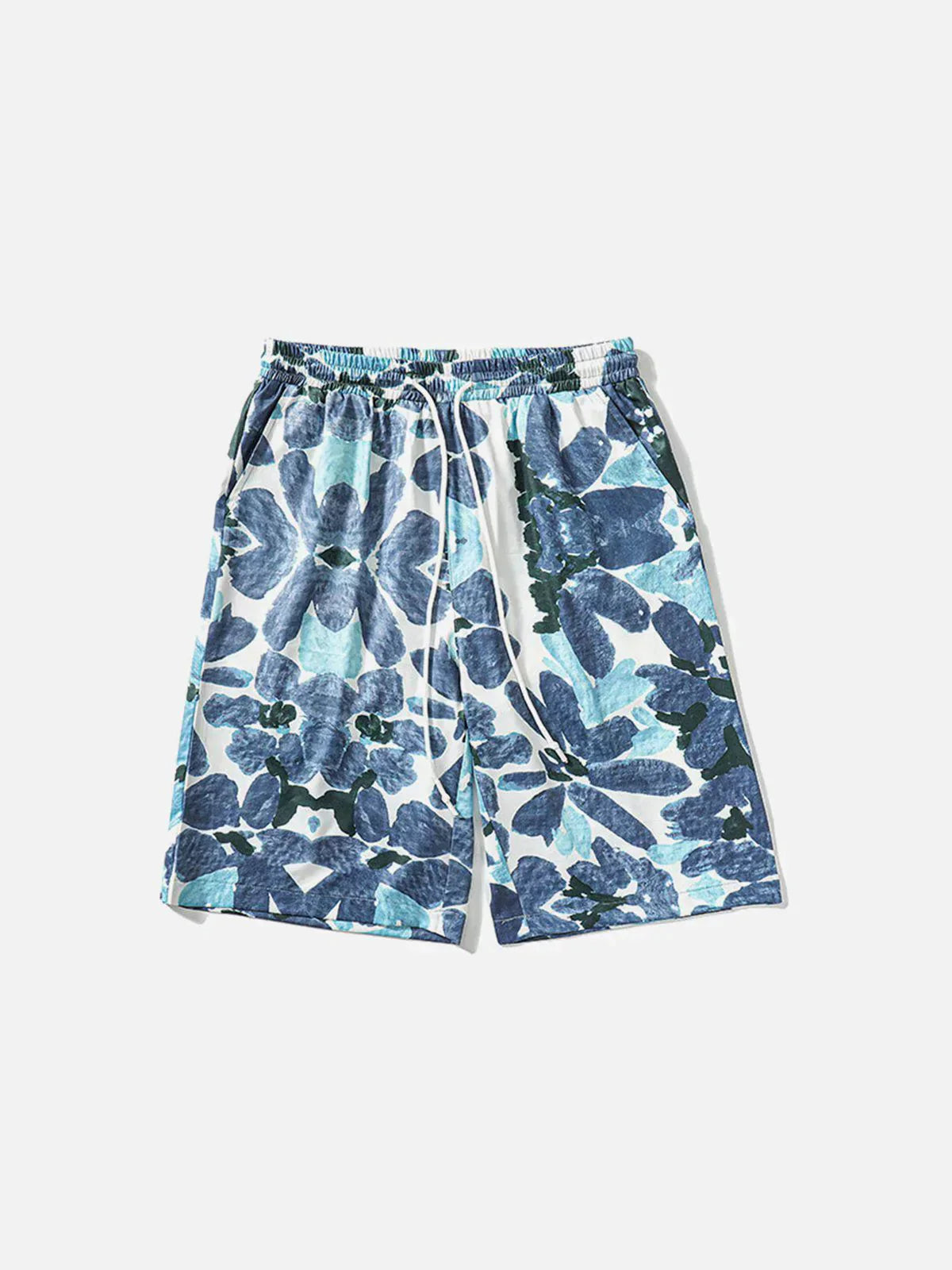 SheHori - Vintage Floral Oil Painting Beach Shorts Blue