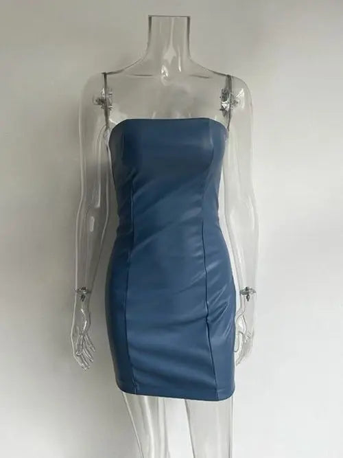 SheHori - Sexy Backless Strapless PU Leather Mini Dress