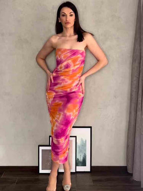 SheHori - Sexy Off Shoulder Print Tulle Maxi Dresses SheHori
