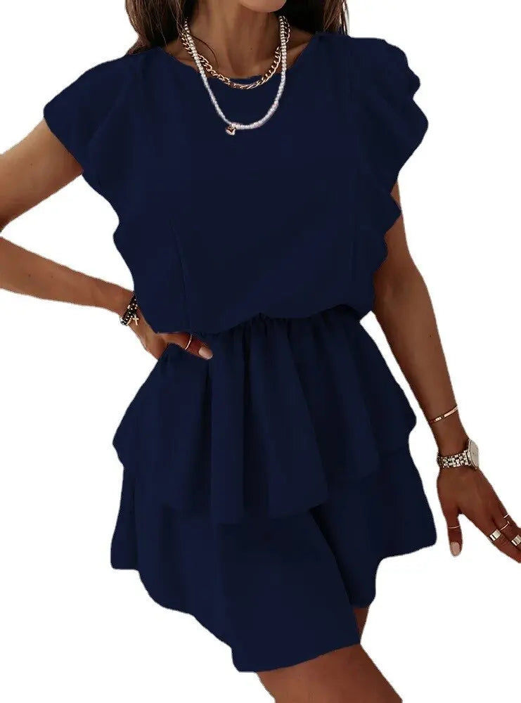 SheHori - Sleeve High Waist Ruffled Mini Dress
