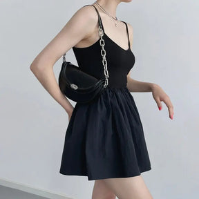 SheHori - Spaghetti Strap Backless Black Casual Mini Dress