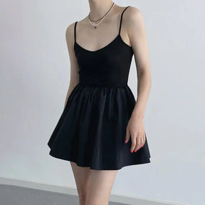 SheHori - Spaghetti Strap Backless Black Casual Mini Dress