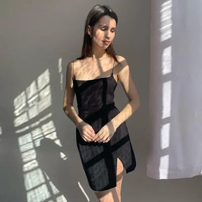 SheHori - Suspenders One-line Mini Dress