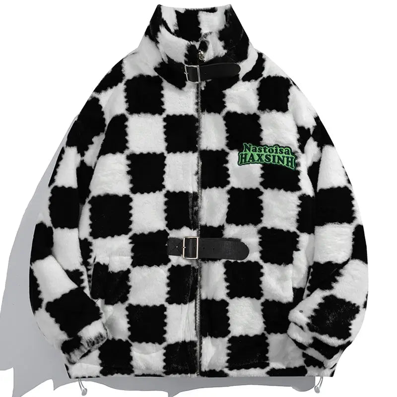 SheHori - Thick Plush Winter Coat Checkerboard SheHori