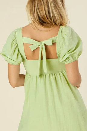 SheHori - Tie Back Puff Mini Dress