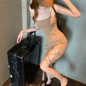 SheHori - Tight Bag Hip Mesh Straps Mini Dress