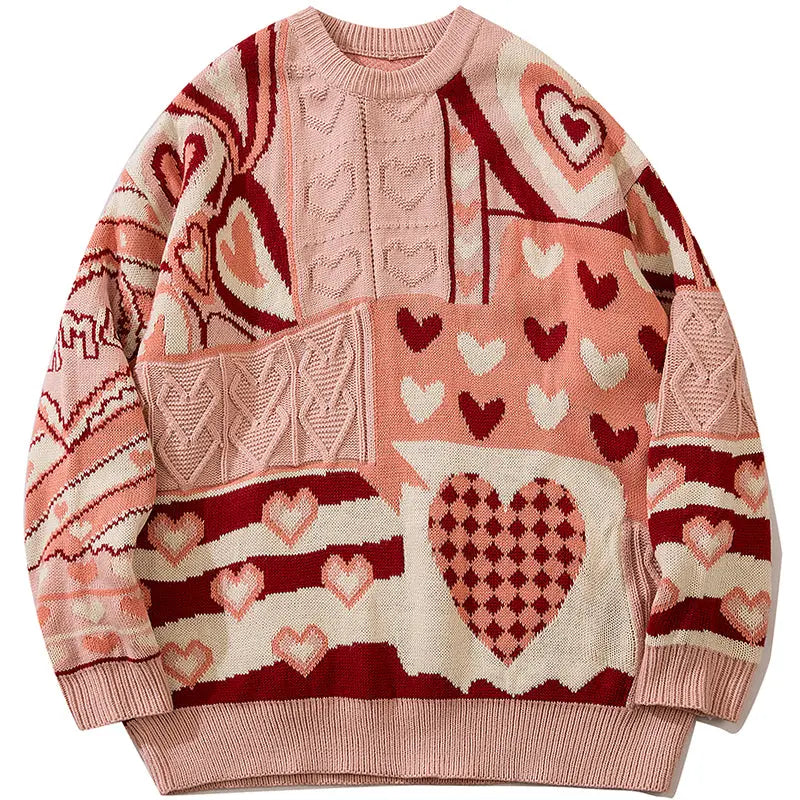SheHori - Unique Knit Sweatshirt Patchwork Love SheHori