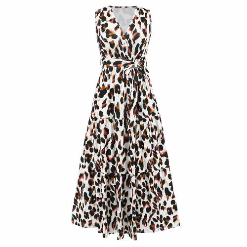 SheHori - V Neck Leopard Print Maxi Dress SheHori
