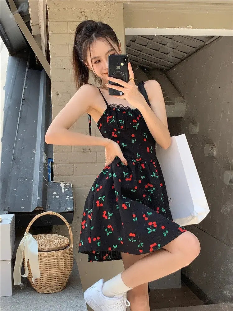 SheHori - Versatile Slim Lace Strap Mini Dress