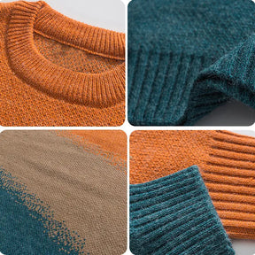 SheHori - Vintage Knitted Sweatshirt Color Block SheHori