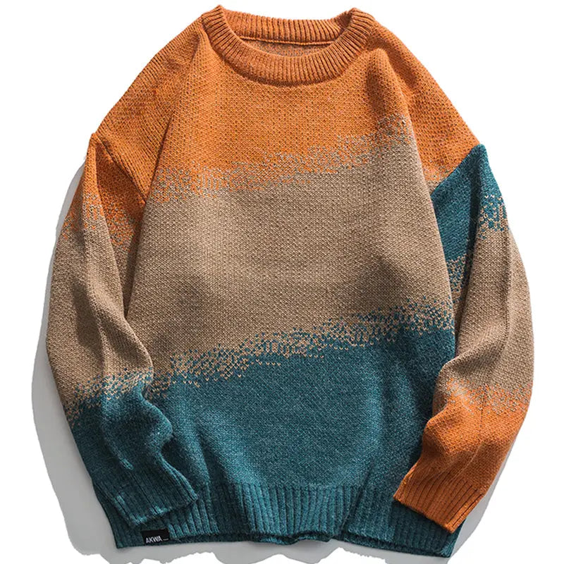 SheHori - Vintage Knitted Sweatshirt Color Block SheHori