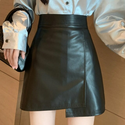SheHori - Vintage Pu Leather Mini Skirts SheHori