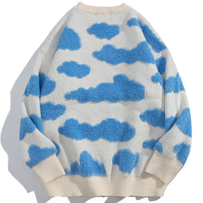 SheHori - Warm Knit Sweatshirt Flocked Clouds SheHori