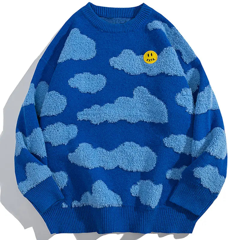 SheHori - Warm Knit Sweatshirt Flocked Clouds SheHori