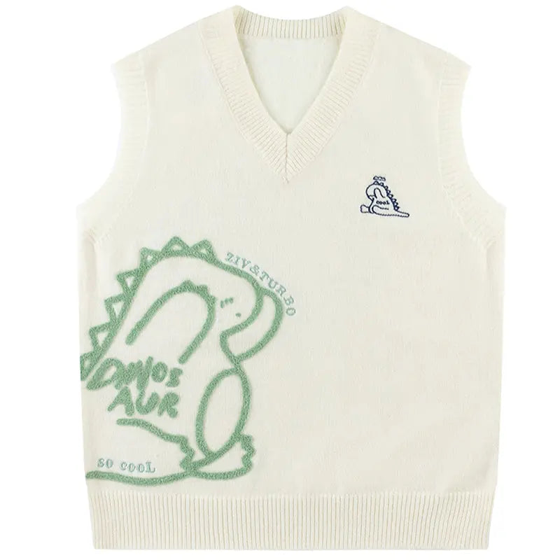 SheHori - Warm Knitted Vest Flocked Dinosaurs SheHori
