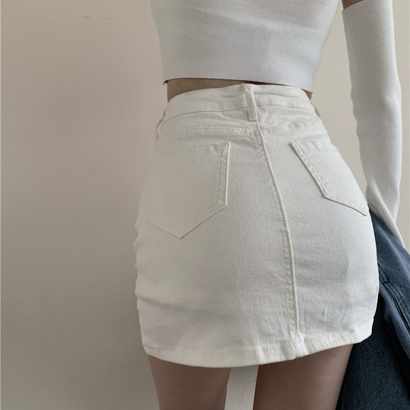 SheHori - White Buttons Mini Skirts SheHori