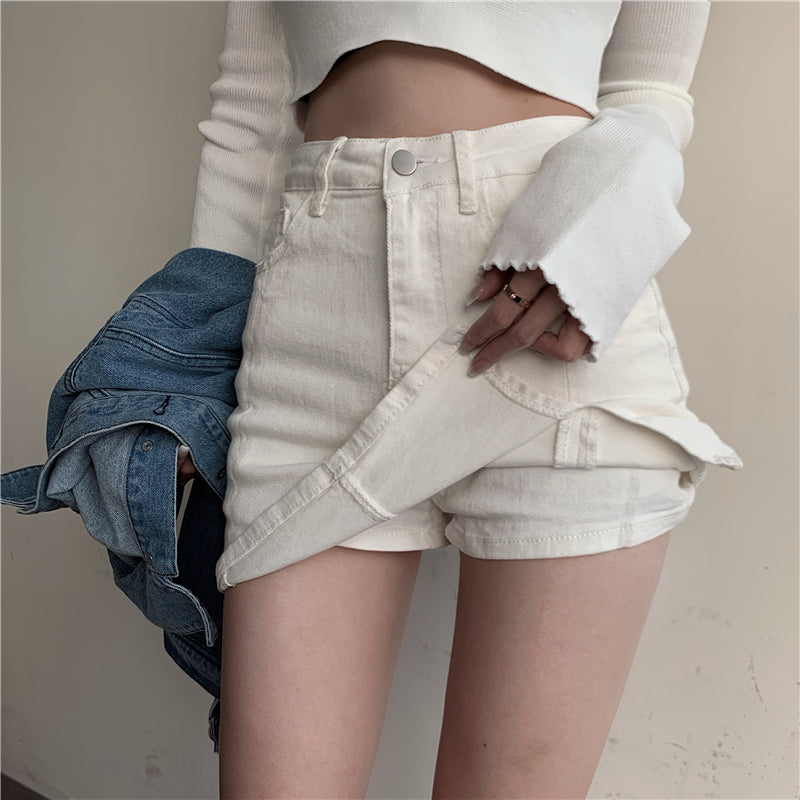 SheHori - White Buttons Mini Skirts SheHori