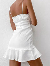 SheHori - White Lace Up Ruffles Mini Dress