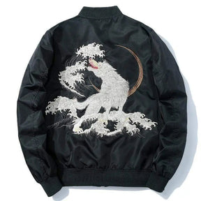 SheHori - Wolf Embroidered Bomber Jacket SheHori