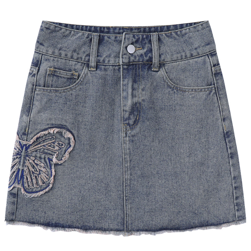 SheHori - Women Stylish Denim Skirt Butterfly Patchwork SheHori