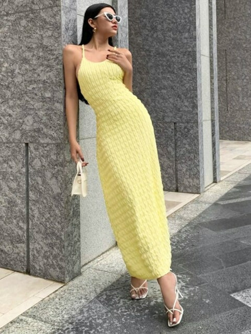 SheHori - Yellow Backless Maxi Dress SheHori