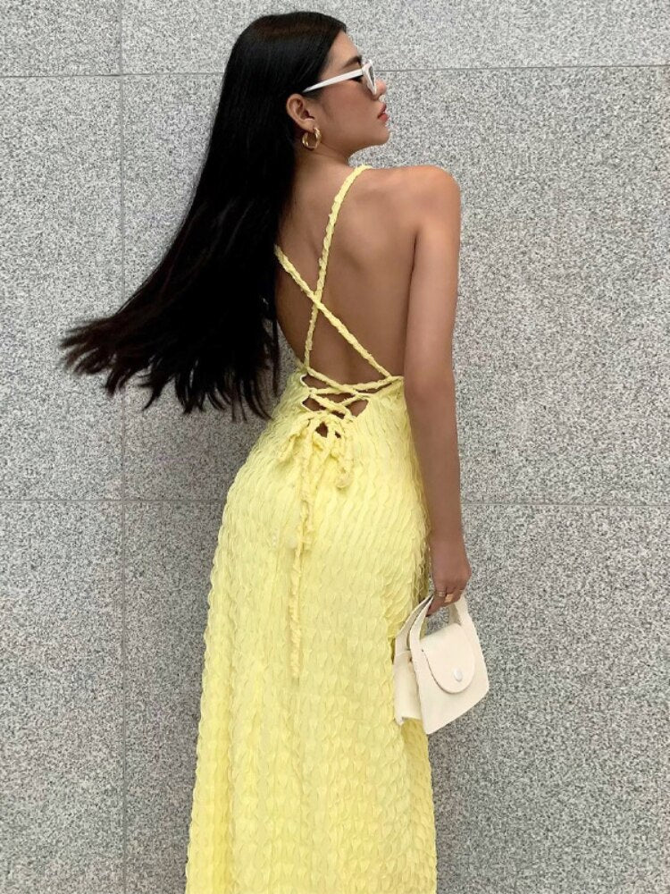 SheHori - Yellow Backless Maxi Dress SheHori
