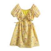 SheHori - Yellow Floral Mini Dress