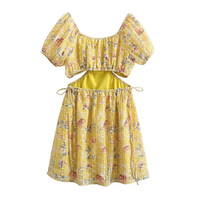 SheHori - Yellow Floral Mini Dress