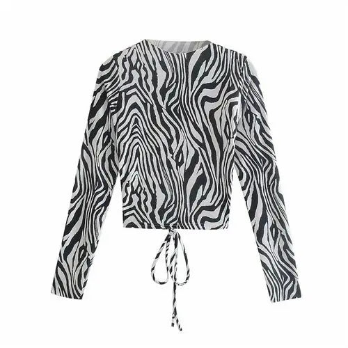 SheHori - Zebra Stripes Backless Crop Top SheHori
