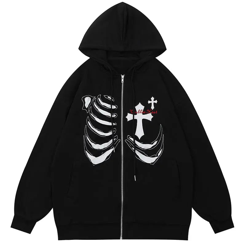 SheHori - Zipper Hoodie Skeleton and Cross SheHori