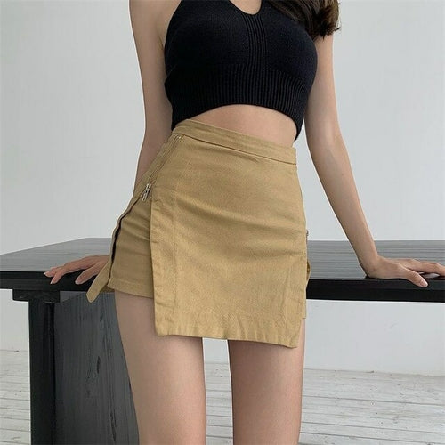 SheHori - Zipper Slit Vintage Fit Bag Hip Mini Skirt SheHori