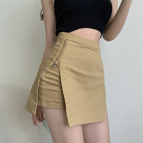 SheHori - Zipper Slit Vintage Mini Skirt SheHori