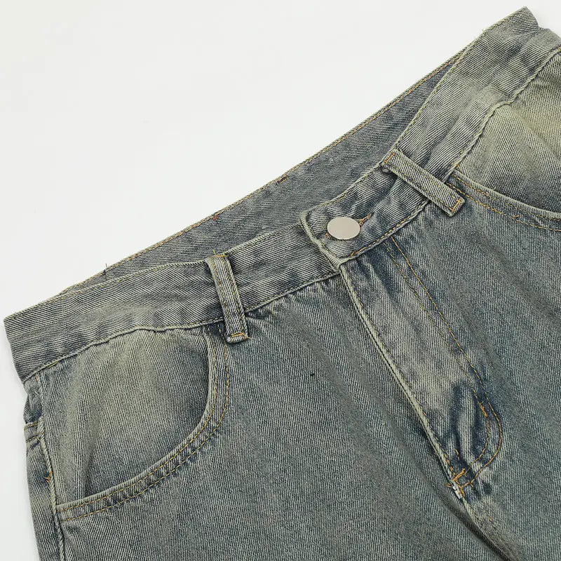 SheHori - American Style Jeans Frayed Cross SheHori
