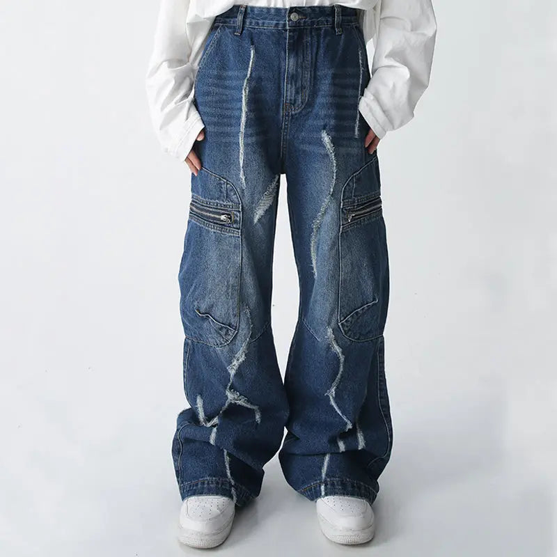 SheHori - American Style Ripped Cargo Jeans SheHori
