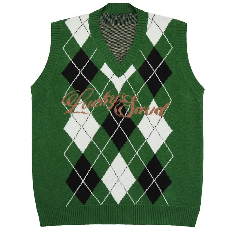 SheHori - Argyle Knit Sweater Vest S SheHori