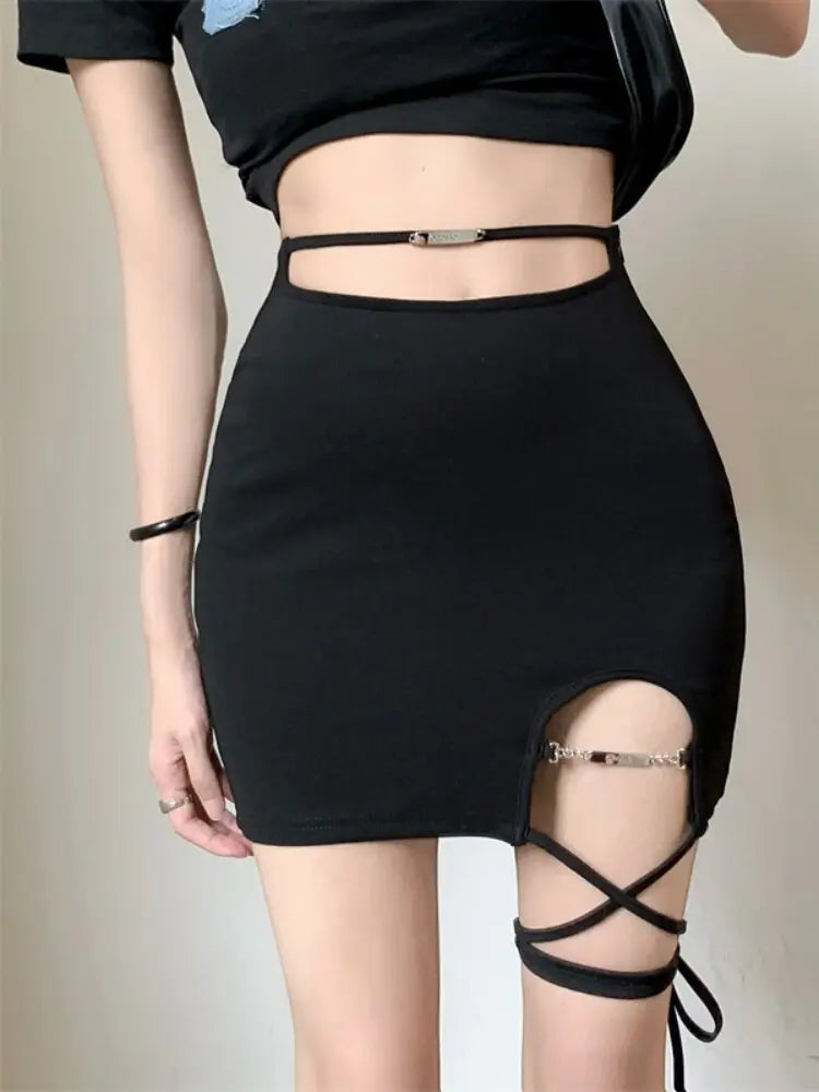 SheHori -  Black Skirt Bandage Mini Dress