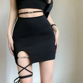 SheHori -  Black Skirt Bandage Mini Dress