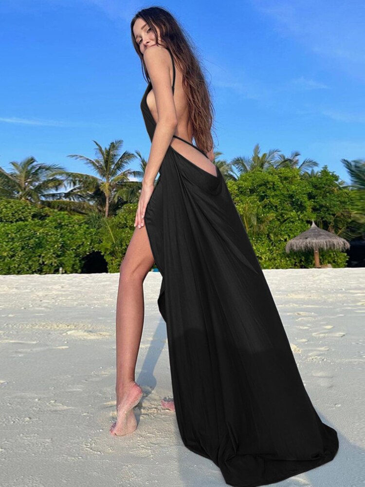 SheHori -  Deep V Sleeveless Backless Sexy Maxi Dress SheHori