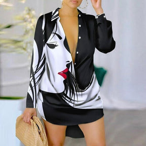 SheHori -  Pile Neck Single Breasted Pullover Satin Midi Dress SheHori