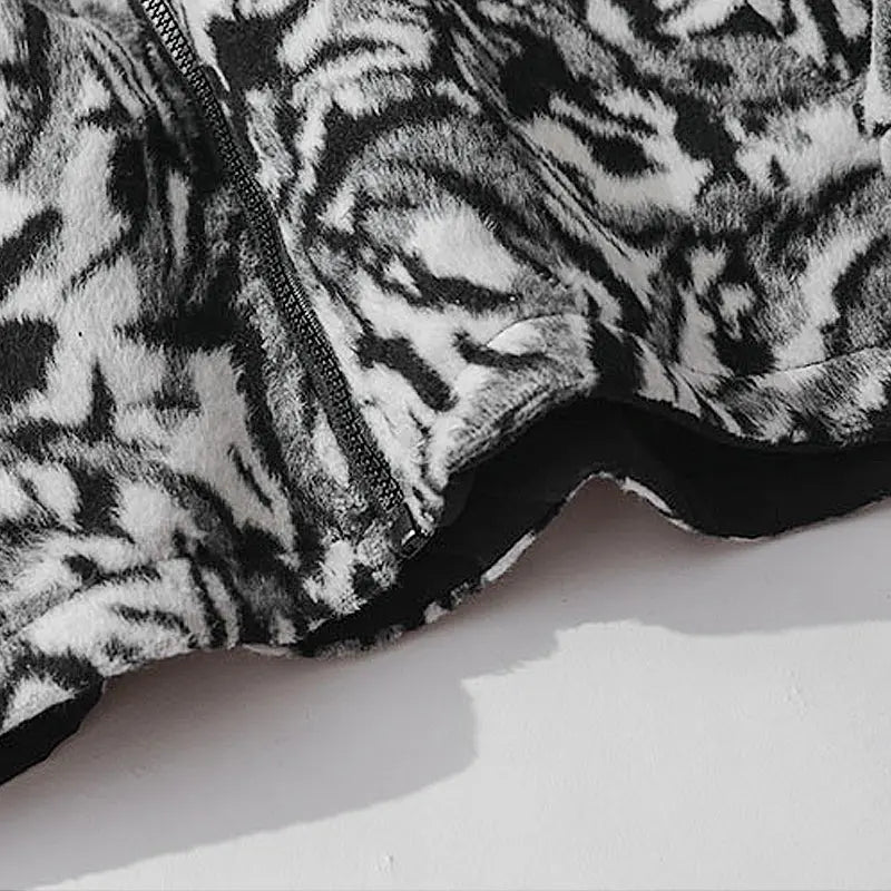 SheHori - Reversible Jacket Stand Collar Tiger Texture SheHori