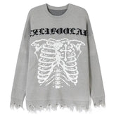 SheHori - Ripped Jacquard Sweatshirt Skeleton SheHori