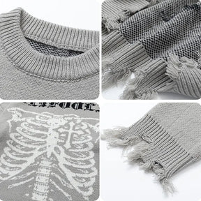 SheHori - Ripped Jacquard Sweatshirt Skeleton SheHori