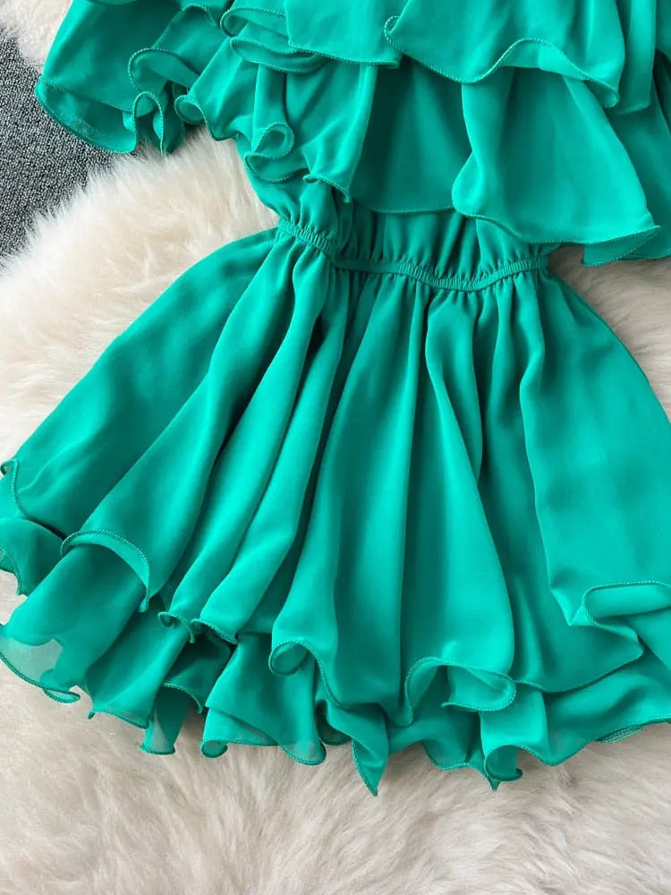 SheHori - Ruffled Elastic Solid Mini Dress
