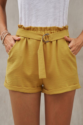 SheHori -  Summer Yellow Casual Paper Waist Shorts SheHori