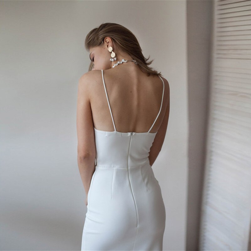 SheHori - Backless White Spaghetti Strap Midi Dress streetwear fashion, outfit, versatile fashion shehori.com